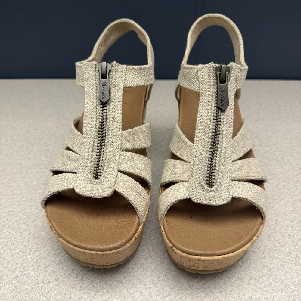 Women's Skechers Cali Brit Natural Platform Wedge Sandals Zip Closure US Sz 6 - Picture 2 of 10
